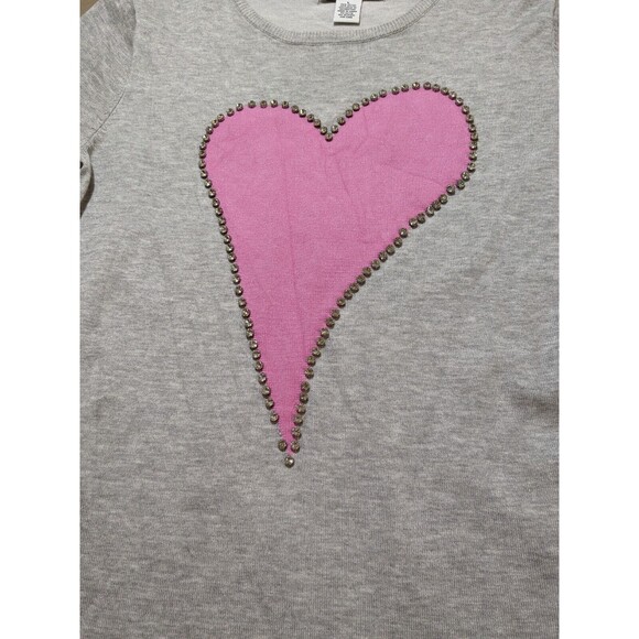 Magaschoni Women's Heart Sweater Gray With Rhinestones Size Large - Picture 5 of 8